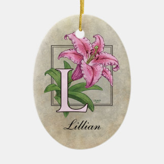 L for Lily Flower Monogram Ceramic Tree Decoration