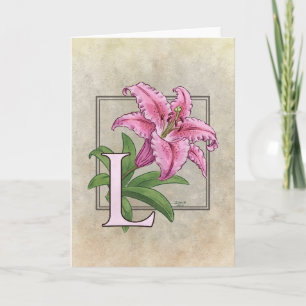 L for Lily Flower Monogram Note Card