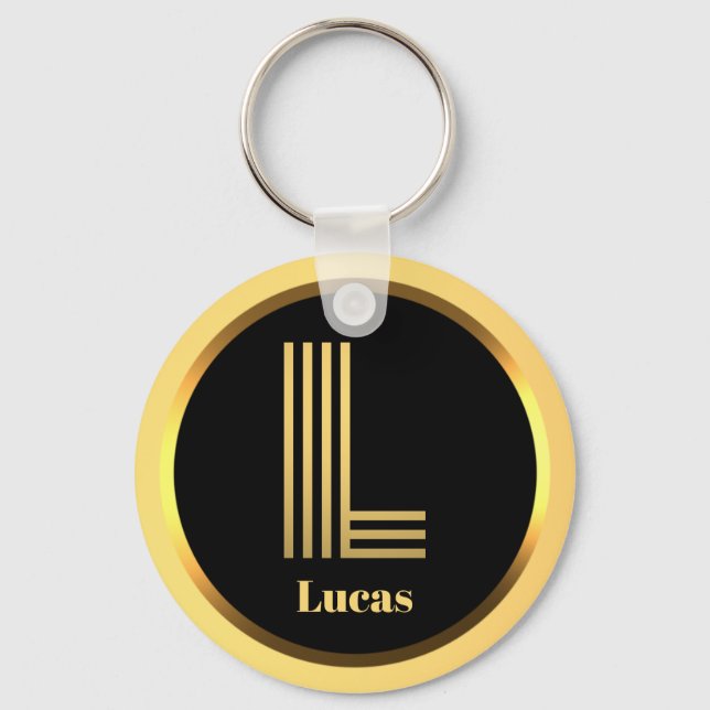 L Gold Monogrammed Letter Personalised Keychain (Front)