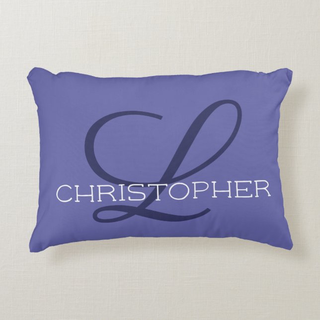 L Initial Custom Name Blue Periwinkle Decorative Cushion (Front)
