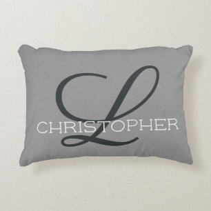L Initial Personalised Name Black White Grey Decorative Cushion