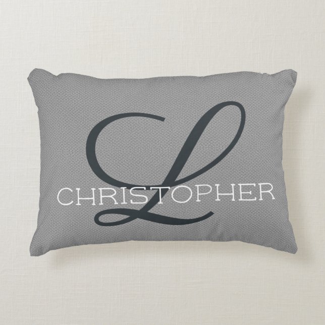 L Initial Personalised Name Black White Grey Decorative Cushion (Front)