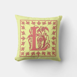 L INITIAL PILLOW - Pink L on YELLOW Background
