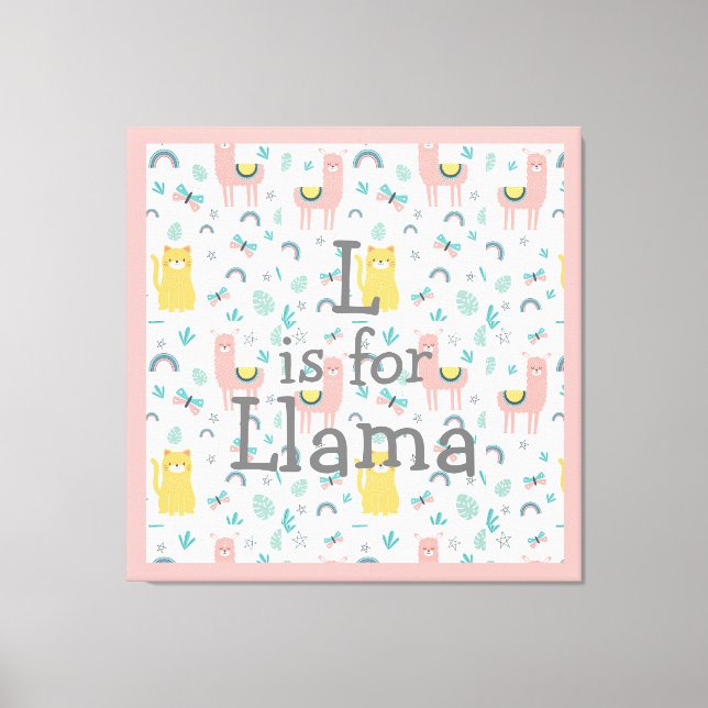 L Is For Llama Boho Cute Alapaca Nursery Canvas Print (Front)