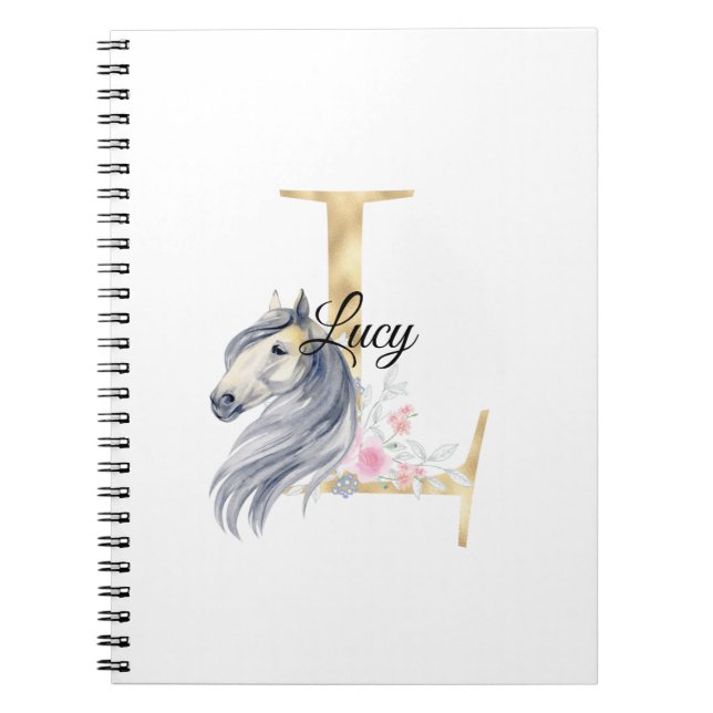 L letter personalised name monogram with horse notebook (Front)