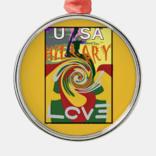 l Love Hillary USA President Stronger Together red Metal Tree Decoration