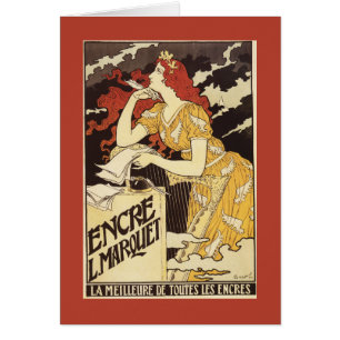 L. Marquet Ink Red-Headed Woman & Harp