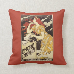 L. Marquet Ink Red-Headed Woman & Harp Cushion