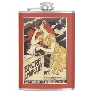 L. Marquet Ink Red-Headed Woman & Harp Hip Flask