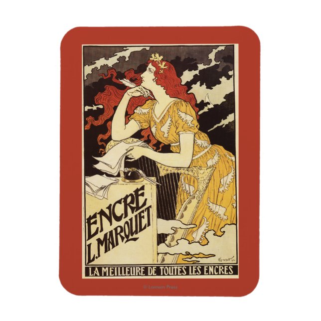 L. Marquet Ink Red-Headed Woman & Harp Magnet (Vertical)