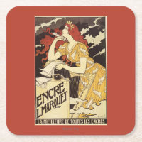 L. Marquet Ink Red-Headed Woman & Harp