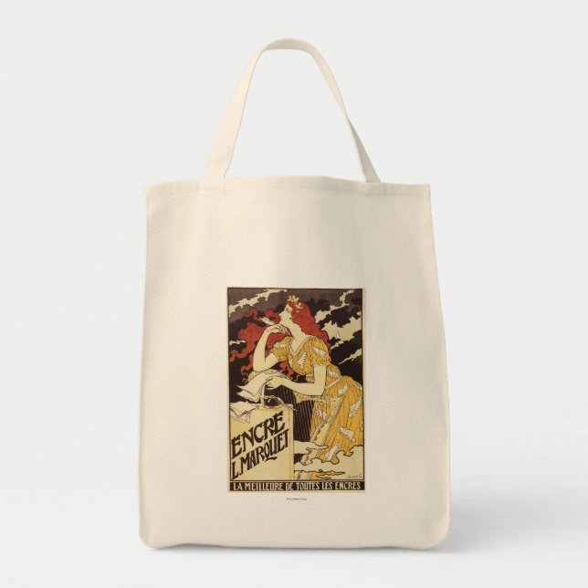 L. Marquet Ink Red-Headed Woman & Harp Tote Bag (Front)