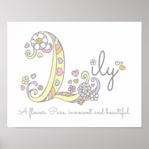 L monogram art Lily girls name meaning poster