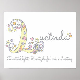 L monogram art Lucinda girls name meaning poster