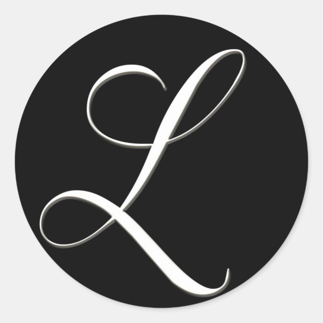 L monogram - elegant black and white classic round sticker (Front)