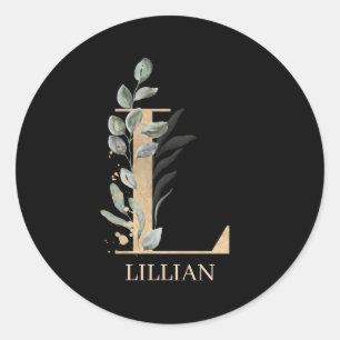 L Monogram Floral Personalised Classic Round Sticker
