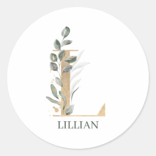 L Monogram Floral Personalised Classic Round Sticker