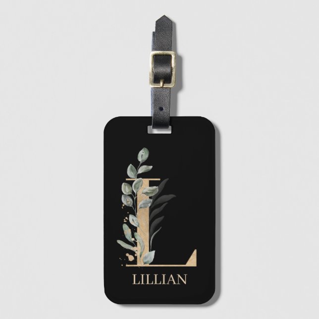 L Monogram Floral Personalised Luggage Tag (Front Vertical)