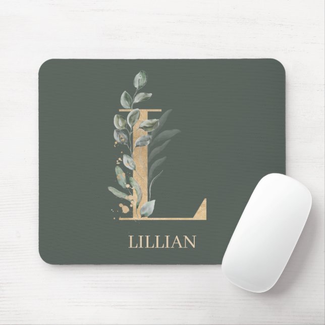 L Monogram Floral Personalised Mouse Mat (With Mouse)