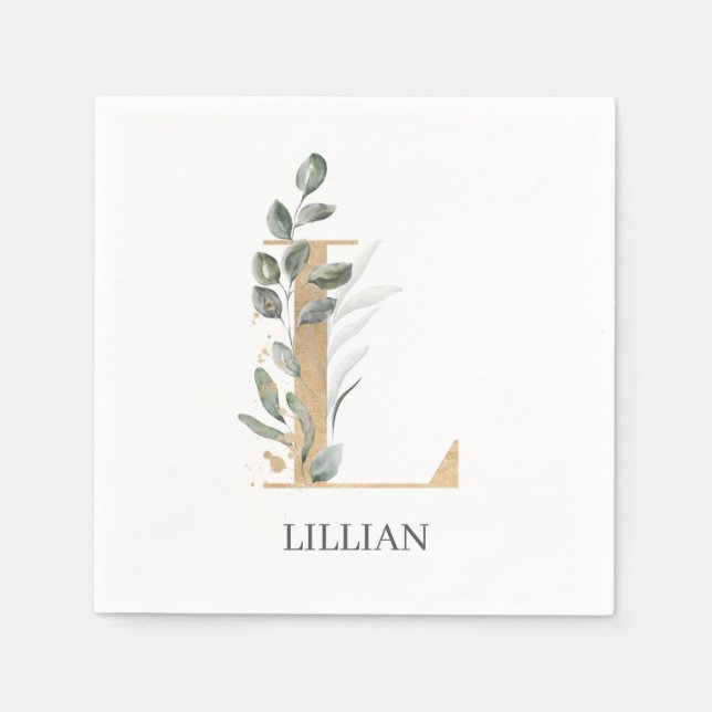 L Monogram Floral Personalised Napkin (Front)