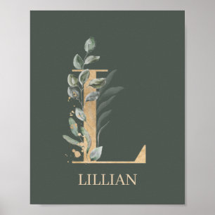 L Monogram Floral Personalised Poster