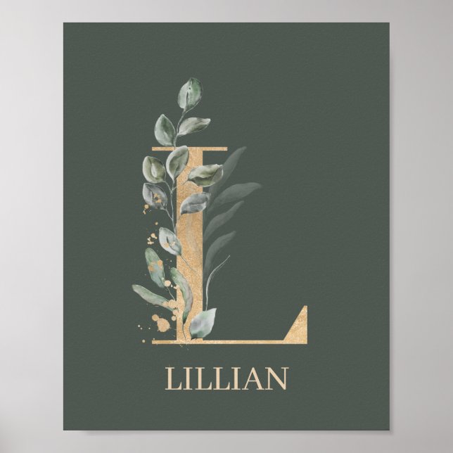 L Monogram Floral Personalised Poster (Front)