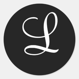 "L" Monogram Initial White on Black Classic Round Sticker