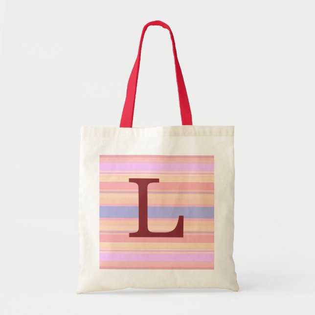 L :: Monogram L Summer Stripes Fun Tote Bag (Front)