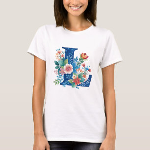 L Monogram ornate floral design T-Shirt