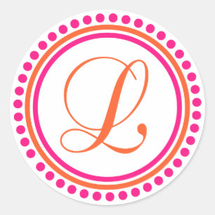 L Monogram (Pink / Orange Dot Circle) Classic Round Sticker