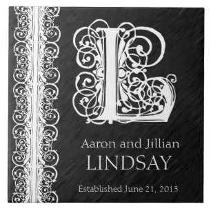 L Monogram "White Lace on Black" Wedding Tile