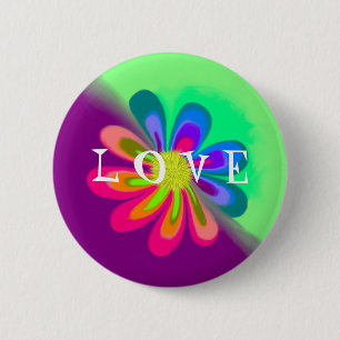 L O V E Flower 6 Cm Round Badge