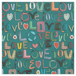 l o v e LOVE teal Fabric