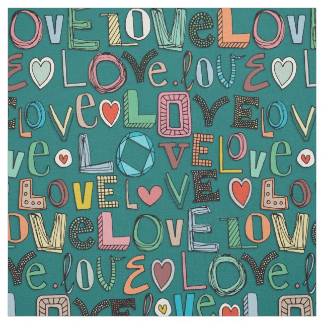 l o v e LOVE teal Fabric (Swatch)
