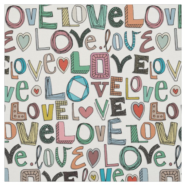 l o v e LOVE white Fabric (Swatch)