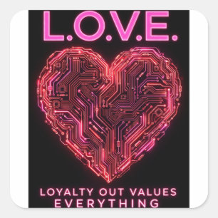 L.O.V.E. Neon Circuit Heart Loyalty Out Values Eve Square Sticker