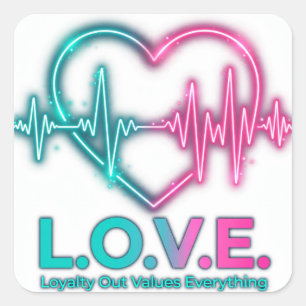 L.O.V.E. Neon Soundwave Heartbeat Heart Loyalty Ou Square Sticker