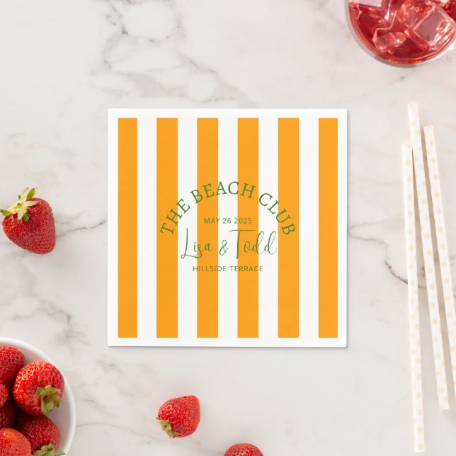 L&T The Beach Club Orange Cabana Stripe Napkin (Insitu)