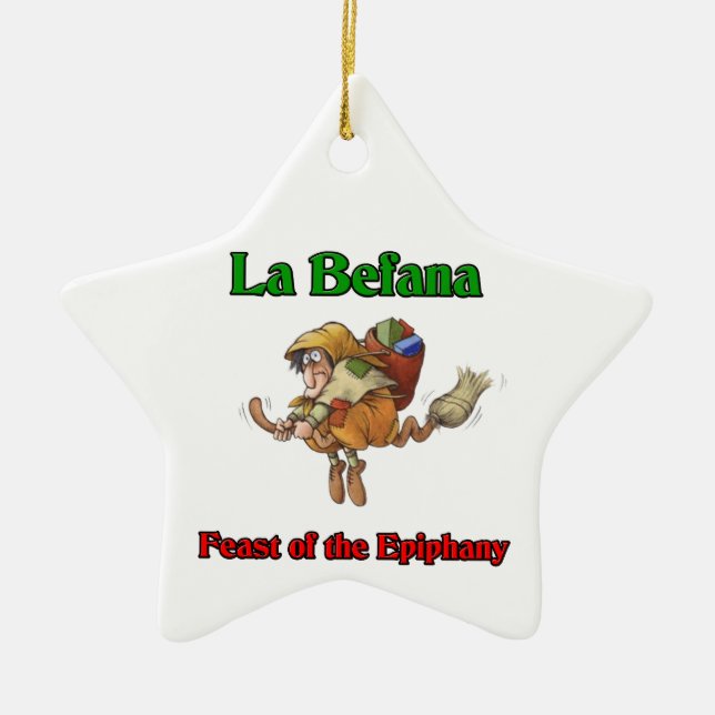 La Befana (Christmas Witch) Feast of the Epiphany. Ceramic Tree Decoration (Front)
