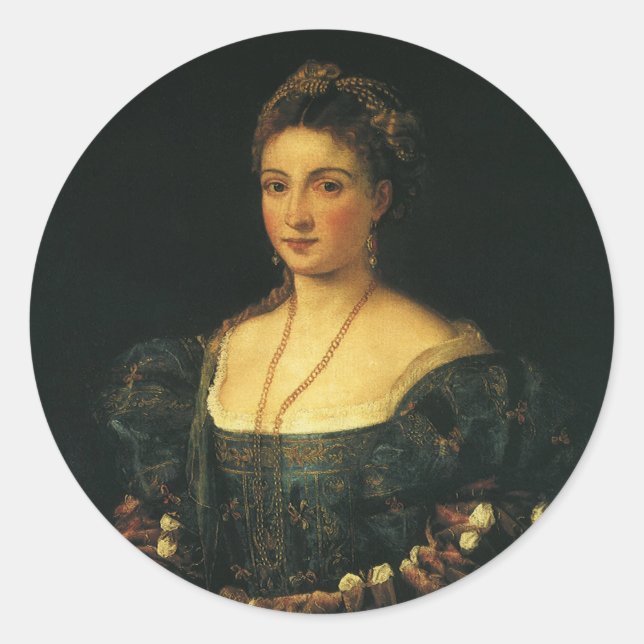 La Bella, Duchess of Urbino by Titian Classic Round Sticker (Front)