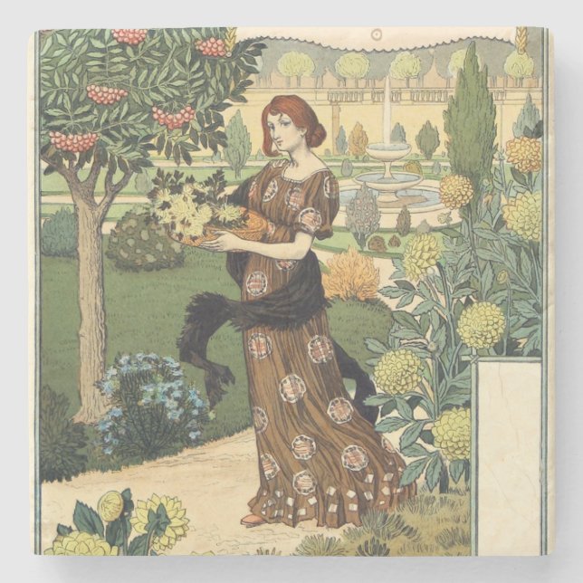 La Belle Jardiniere – Septembre - Eugene Grasset Stone Coaster (Front)