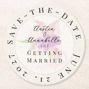 La Boca Golden Sheer Bow Bouquet Save-the-Date  Round Paper Coaster