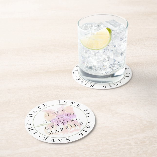 La Boca Rosa blush bow Save-the-Date coaster (Insitu)