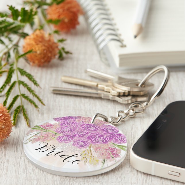 La Boca Rosa blush sheer bow and flower Brides Key Ring (Front Right)