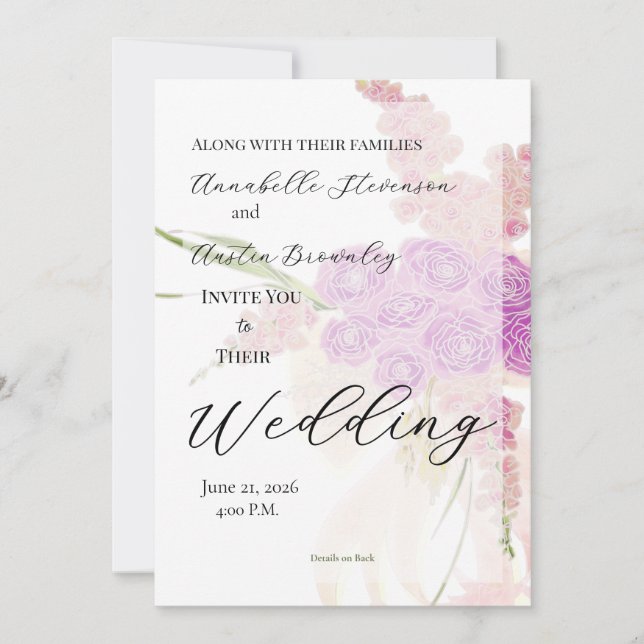 La Boca Rosa Sheer bow Bouquet Wedding  Invitation (Front)