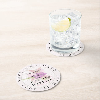 La Boca Vendretti pink Bow Bouquet Save-the-Date Round Paper Coaster