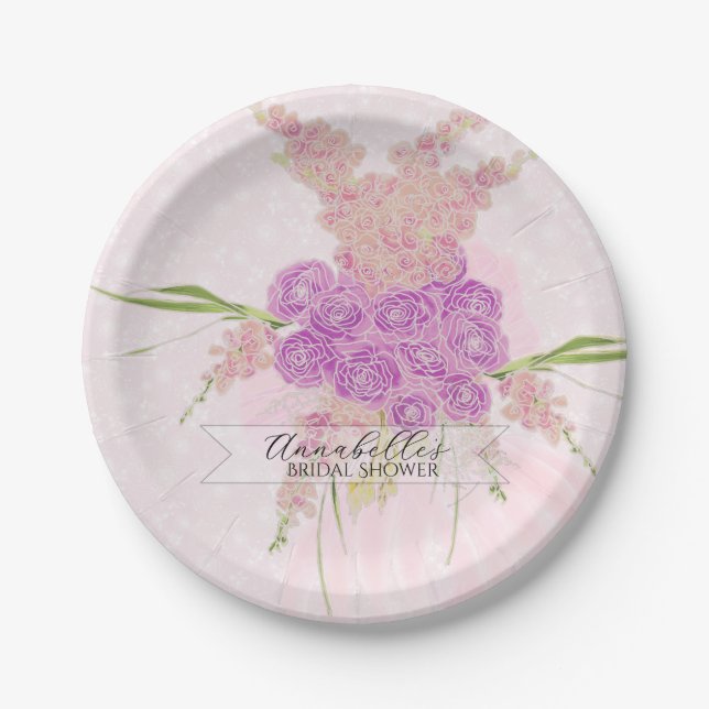 La Boca Vendretti Sheer pink Bow Bouquet  Paper Plate (Front)