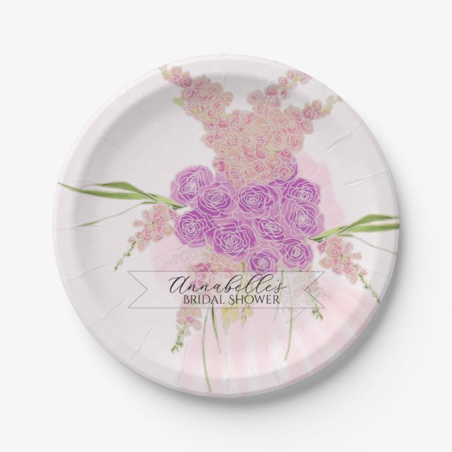 La Boca Vendretti Sheer pink Bow Bouquet  Paper Plate (Front)