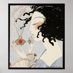 LA BOHEME,LADY WITH PERFUME BOTTLE ART DECO BEAUTY POSTER