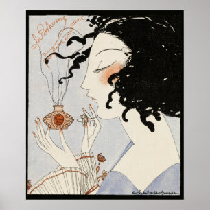 LA BOHEME,LADY WITH PERFUME BOTTLE ART DECO BEAUTY POSTER